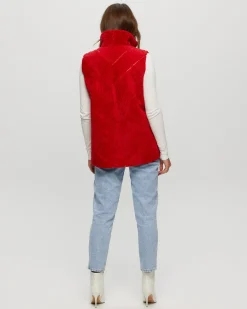 Textured Shearling Lamb Zip Vest Reversible To Taffeta
