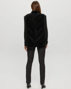 Textured Shearling Lamb Zip Vest Reversible To Taffeta