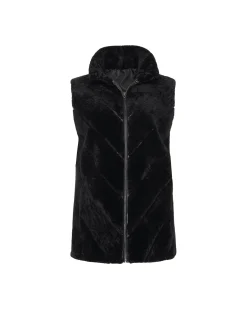 Textured Shearling Lamb Zip Vest Reversible To Taffeta