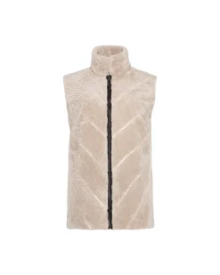 Textured Shearling Lamb Zip Vest Reversible To Taffeta