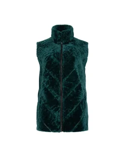 Textured Shearling Lamb Zip Vest Reversible To Taffeta