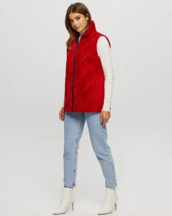 Textured Shearling Lamb Zip Vest Reversible To Taffeta