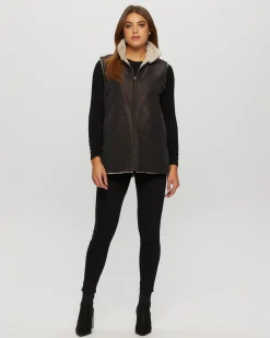 Textured Shearling Lamb Zip Vest Reversible To Taffeta