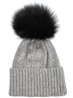 Two-Tone Knit Hat With Select Lamb Pompom