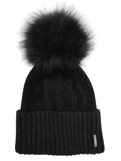 Two-Tone Knit Hat With Select Lamb Pompom