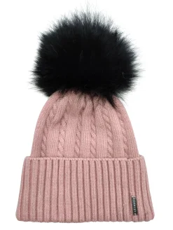 Two-Tone Knit Hat With Select Lamb Pompom